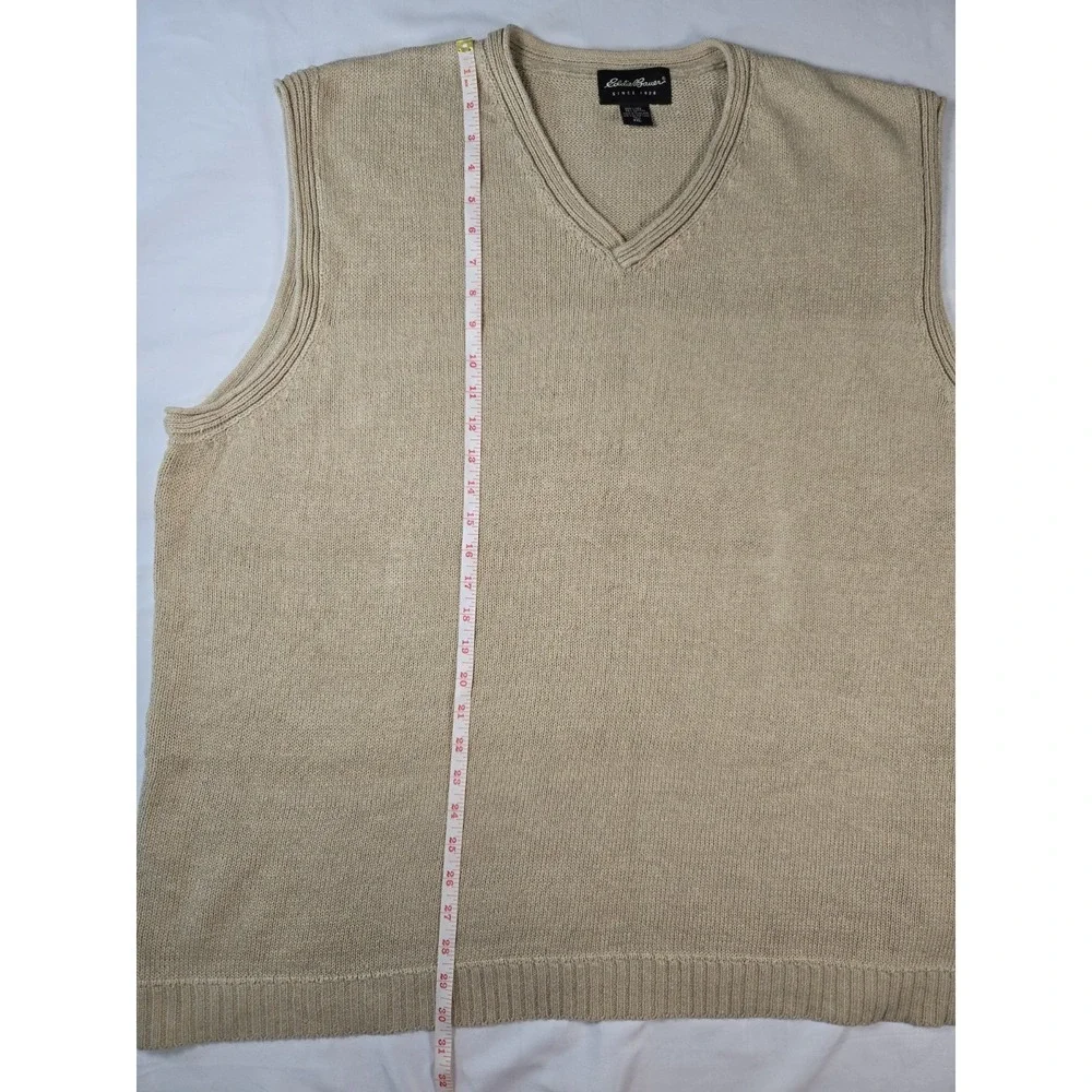Vintage Y2K Eddie Bauer XXL Tall Linen Cotton Sweater Vest Beige Preppy Academia